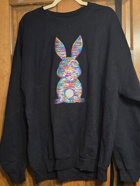Black Sweatshirt with Iridescent Sequin Bunny